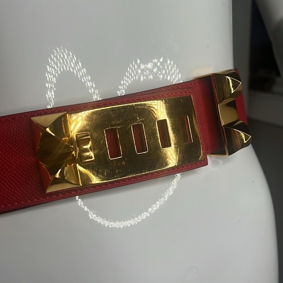 Hermes Sz 75 Red Calfskin COLLIER DE CHIEN Belt GM main image 13